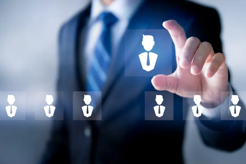 Group of candidates with one selected for contract staffing